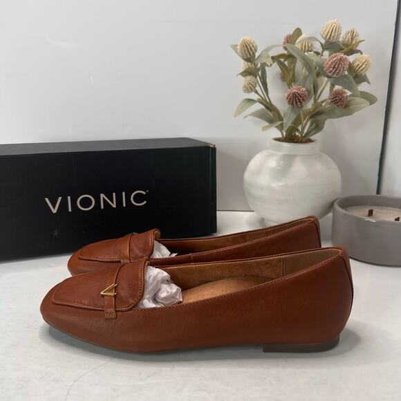 Vionic Hayes Skimmers Leather Loafer Flats Tan J0816L4201 Women's 8M NWB Comfort - Picture 3 of 11